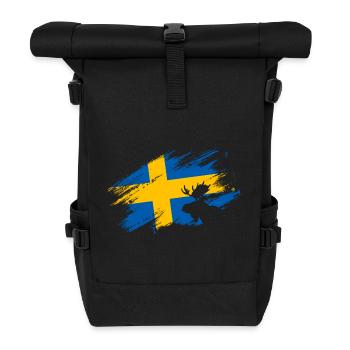Schweden - Flagge und Elch - Rolltop Rucksack - Schwarz - Vorne