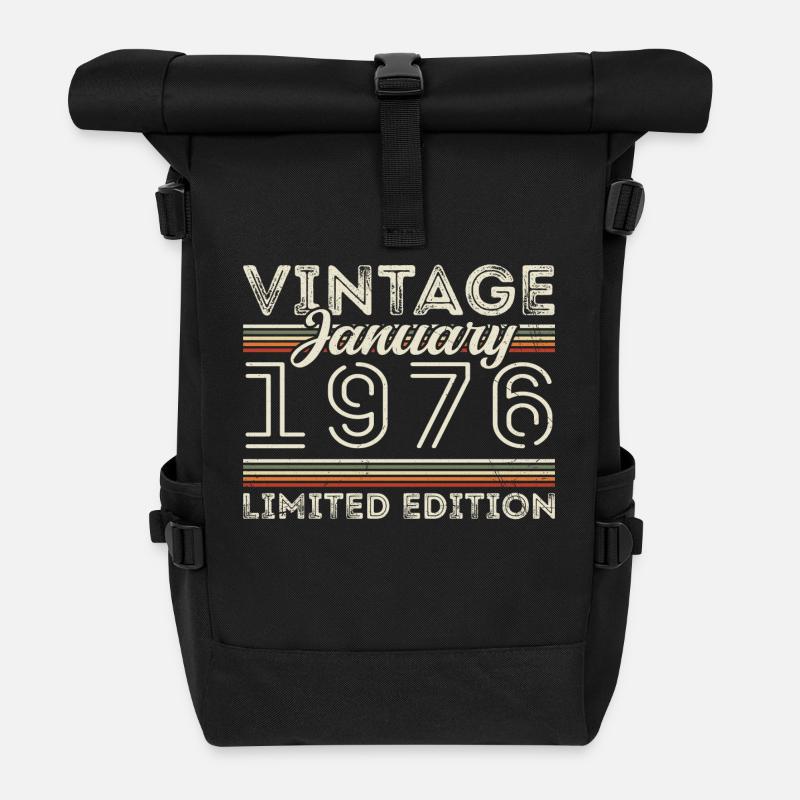 Januar 1976 Jahrgang 1976 - Geburtstag Januar 1976 - Rolltop Rucksack - Schwarz