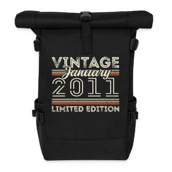 Januar 2011 Jahrgang 2011 - Geburtstag Januar 2011 - Rolltop Rucksack - Schwarz - Vorne
