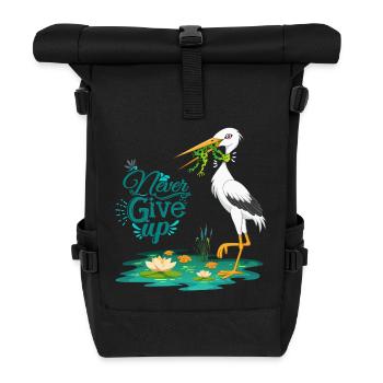 Never Give Up 🐸 Niemals aufgeben Frosch vs Storch - Rolltop Rucksack - Schwarz - Vorne