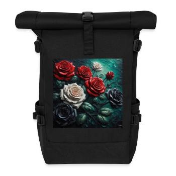 Arrangement of roses in red white and black - Roll Top Backpack - black - Front