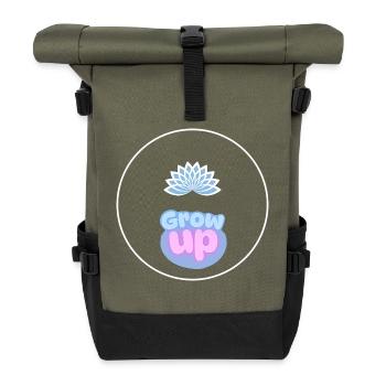 Grow Up Motivational Minimalist Art - Roll Top Backpack - olive/black - Front