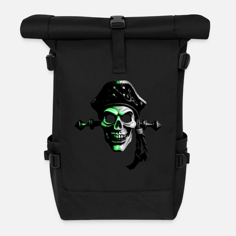 Pirat Comicart Green - Rolltop Rucksack - Schwarz