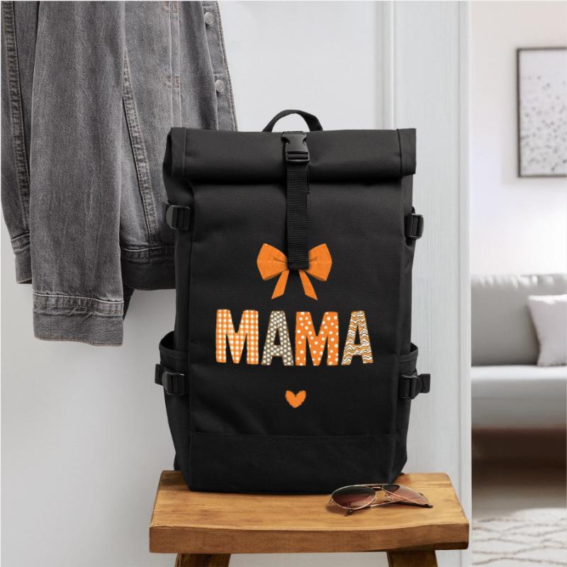 Orange Mom Patchwork Patterns Roll Top Backpack