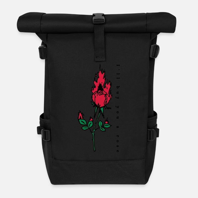 Brennende Rose Print - Rolltop Rucksack - Schwarz