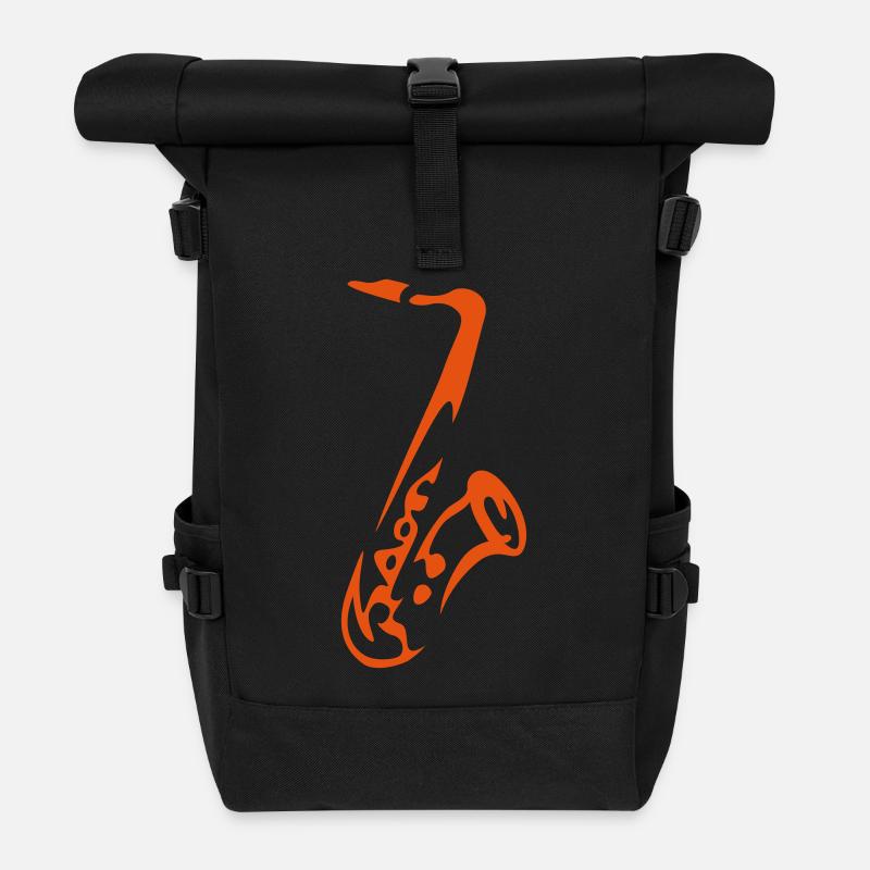 Saxy - Expressive Saxophon Silhouette Design - Rolltop Rucksack - Schwarz