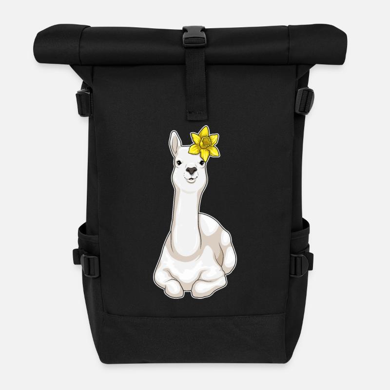Lama Narzisse Blumen - Rolltop Rucksack - Schwarz