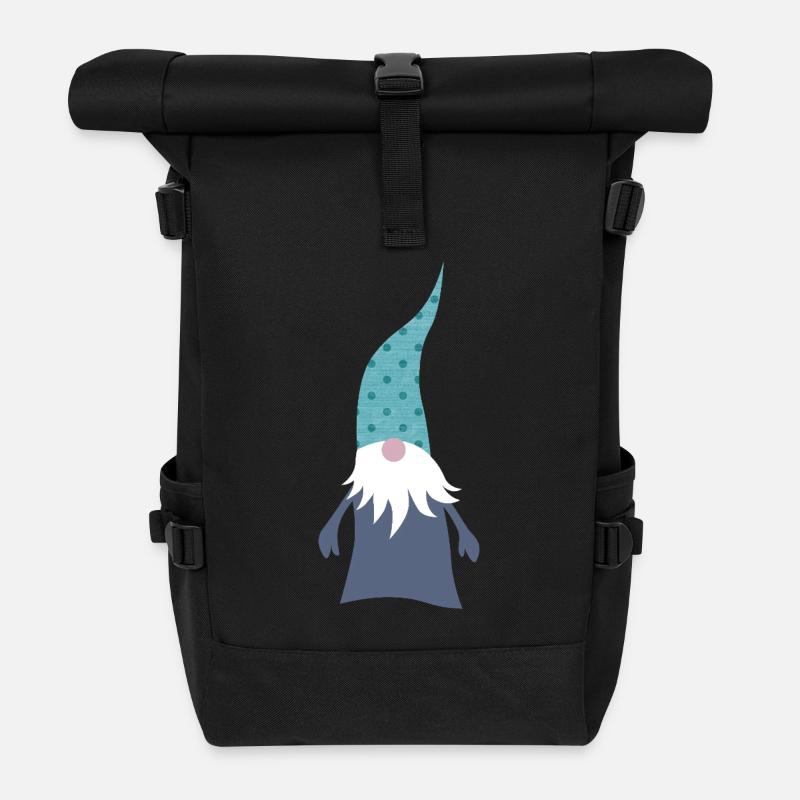 Gnome Dots Points Woodland Gnome Nursery Xmas - Roll Top Backpack - black