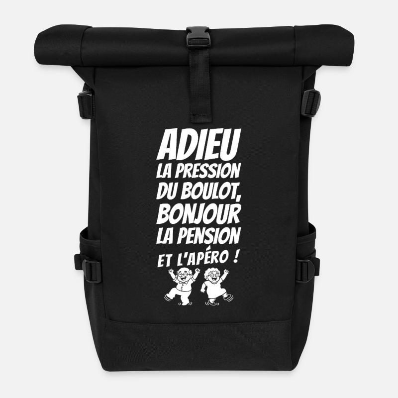 Adieu la Pression Bonjour la Pension (texte blanc) - Sac à dos roll top - noir