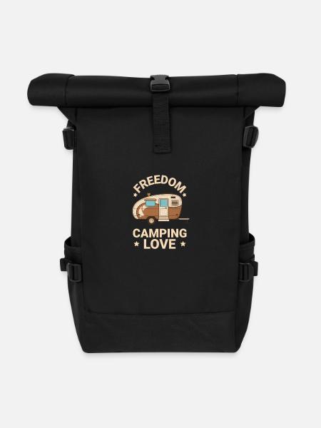Freedom on Wheels -" Camper Love" on Adventure - Rolltop Rucksack - Schwarz