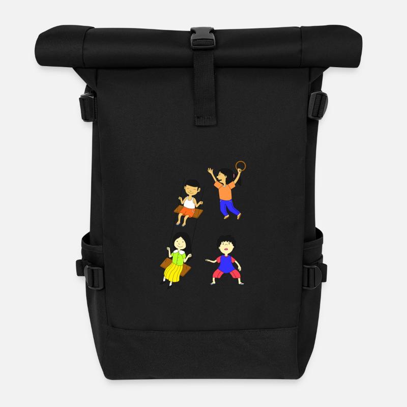 Children playing - Roll Top Backpack - black