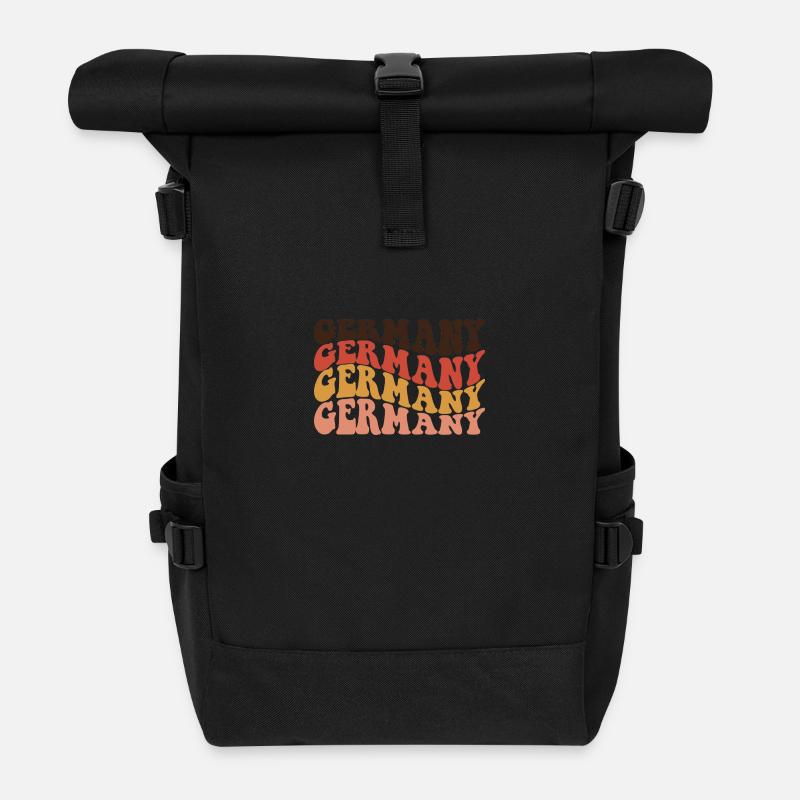 Germany Retro Text Layers - Roll Top Backpack - black