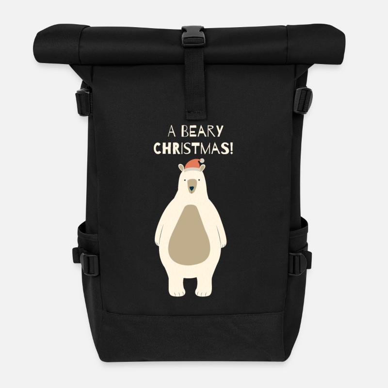 Beary Christmas Bär mit Santa Hut - Rolltop Rucksack - Schwarz