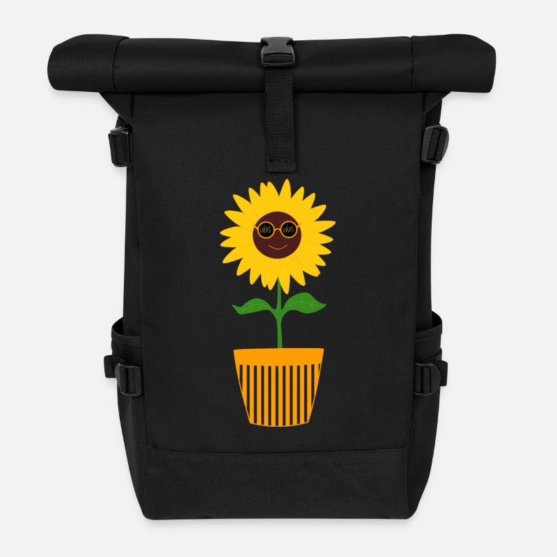 70er Jahre Blume Muster Sonnenblume - Rolltop Rucksack - Schwarz