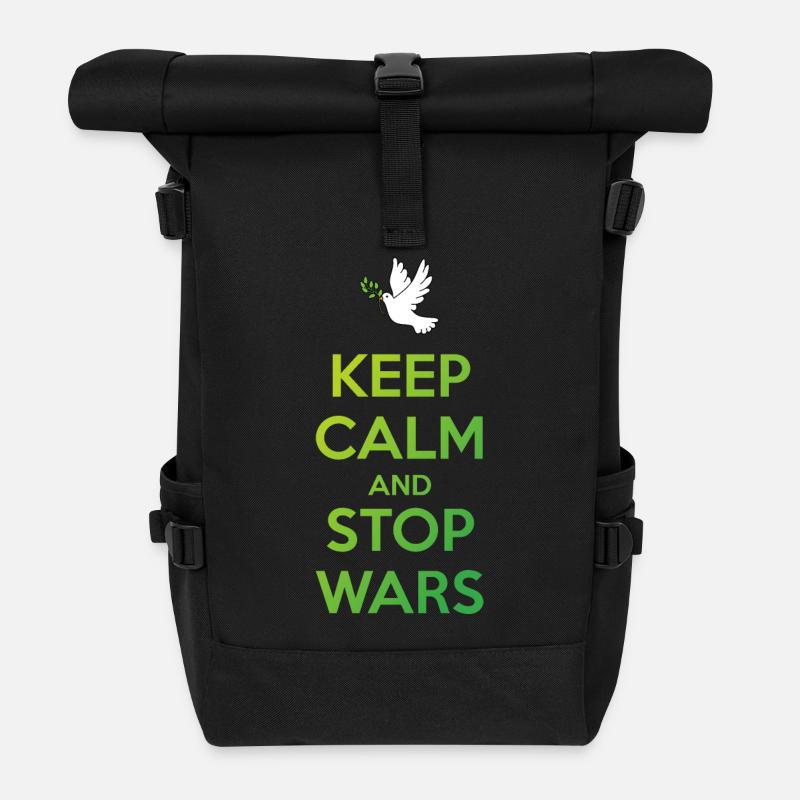 Ruhe bewahren und Kriege beenden - Rolltop Rucksack - Schwarz