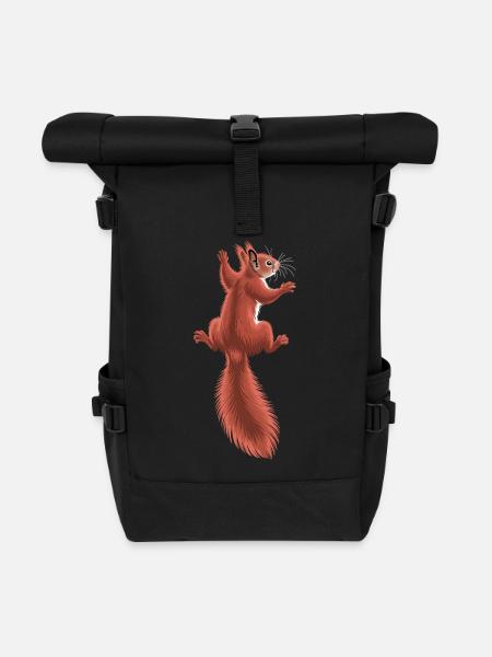Süßes kletterndes rotes Eichhörnchen - Rolltop Rucksack - Schwarz