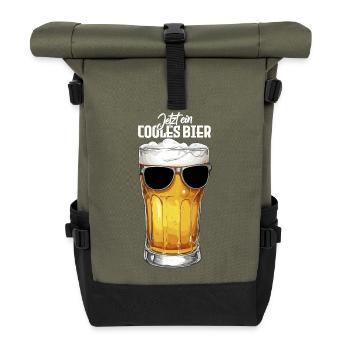 Cooles Bier mit Sonnenbrille für Bierkenner  - Rolltop Rucksack - Olive/Schwarz - Vorne
