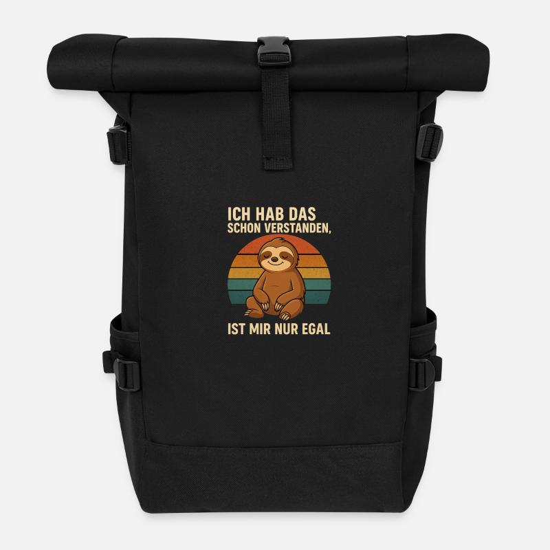 Faultier Spruch –ist mir nur egal - Rolltop Rucksack - Schwarz