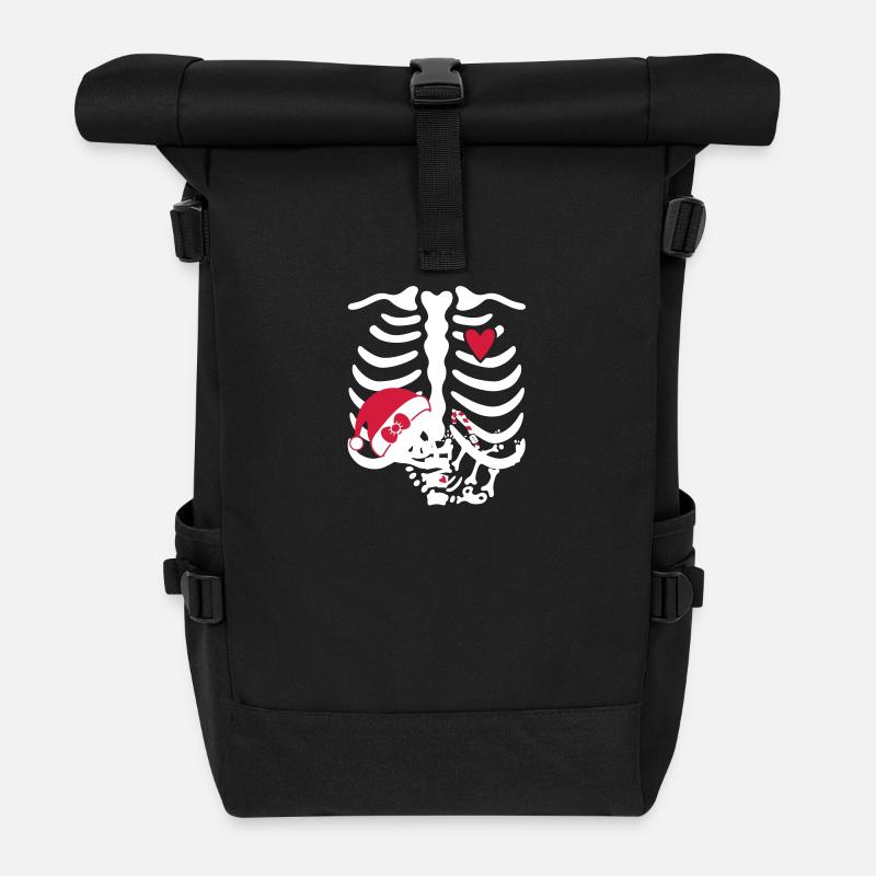 Maternity Skeleton ribcage - Roll Top Backpack - black