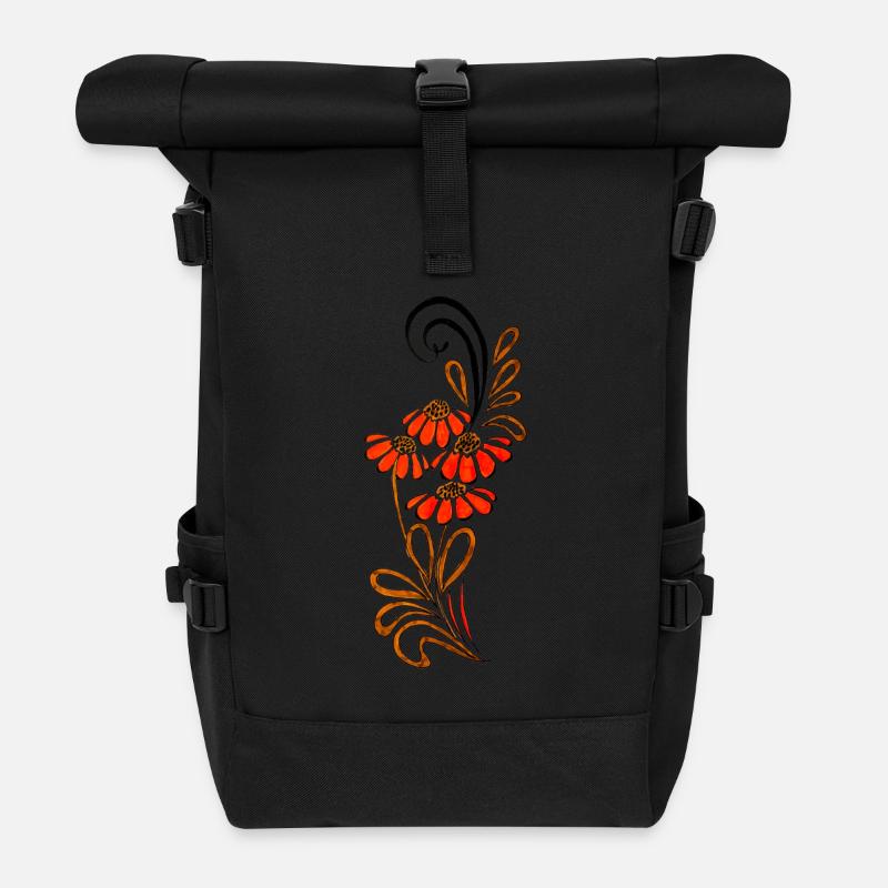 Fleur de Dahlia Oranger Tourbillon Design - Sac à dos roll top - noir