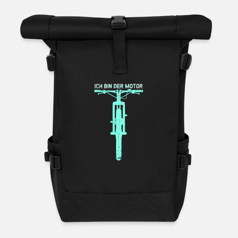 MTB - Anti - E-Bike - Ich bin der Motor - Rolltop Rucksack - Schwarz