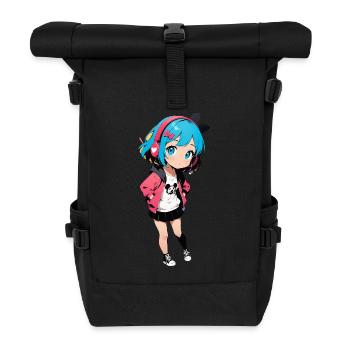 Streetart Mädchen 23242 - Rolltop Rucksack - Schwarz - Vorne