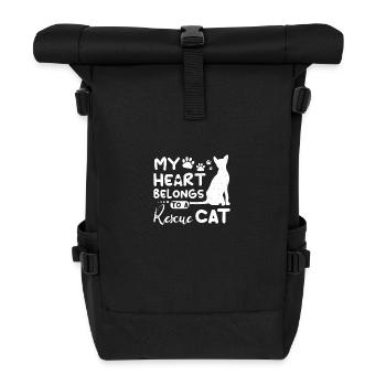 My heart belongs to a rescue cat - Rolltop Rucksack - Schwarz - Vorne