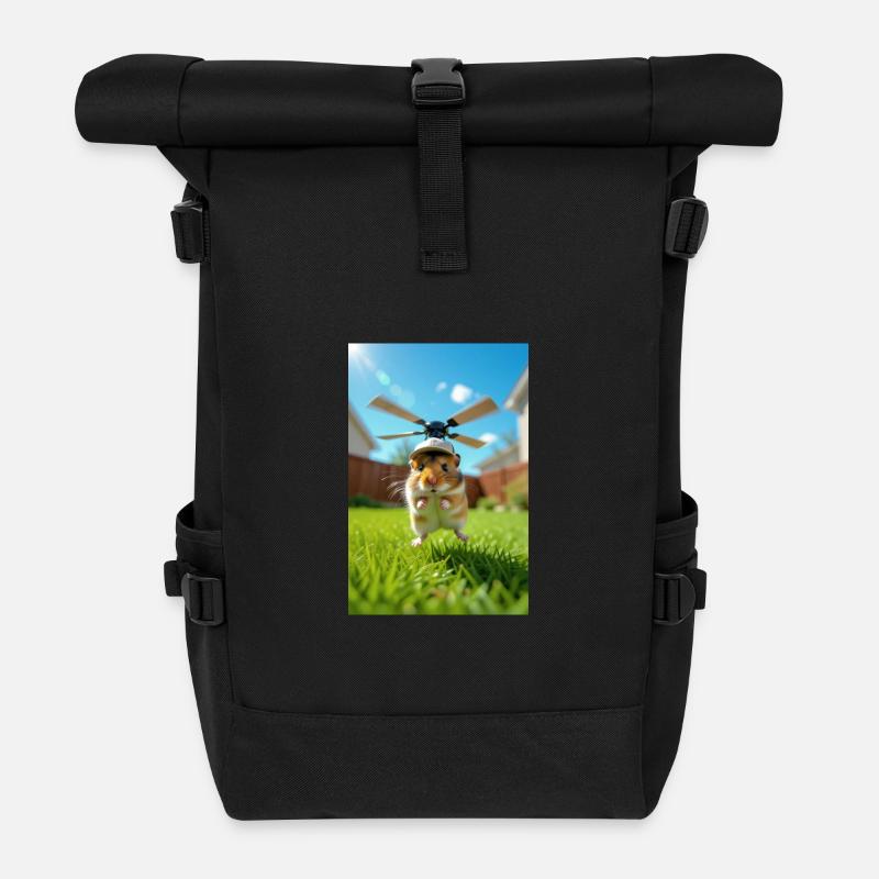 Hamster pilote sous hélicoptère - Sac à dos roll top - noir
