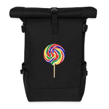 Bunter Lolli mit Stiel - Rolltop Rucksack - Schwarz - Vorne