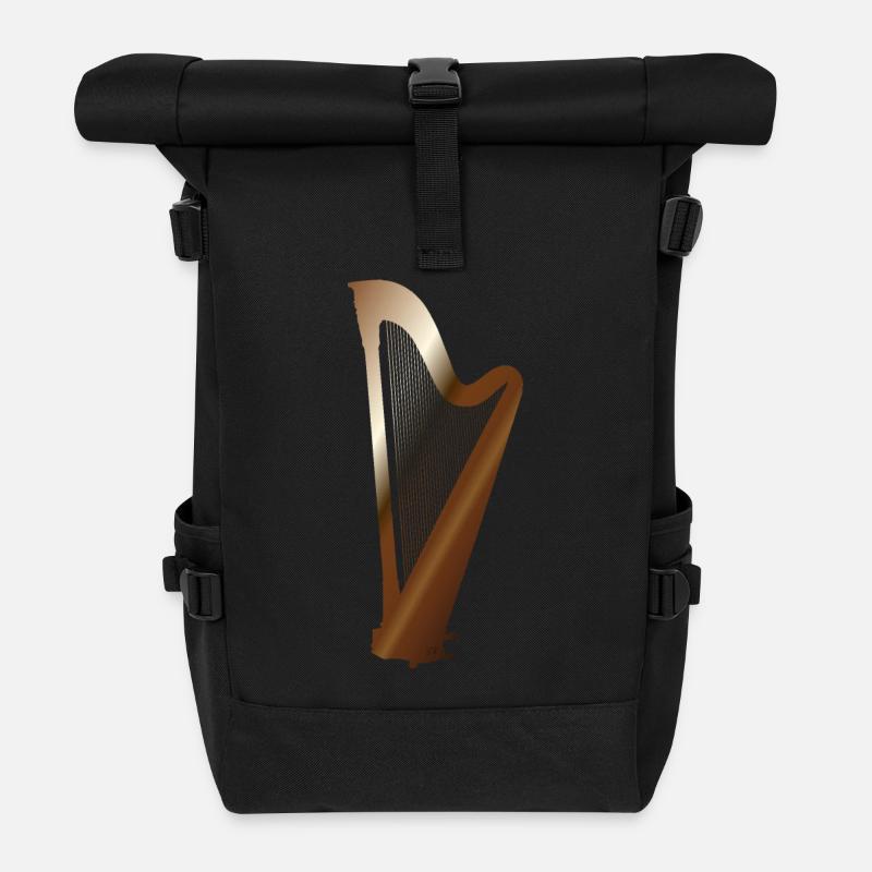 Long Live Music - Harp, by SBDesigns - Roll Top Backpack - black