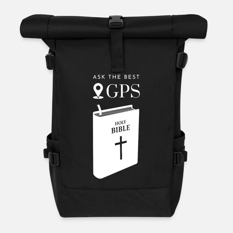 The best navigation system is the Bible (white) - Roll Top Backpack - black