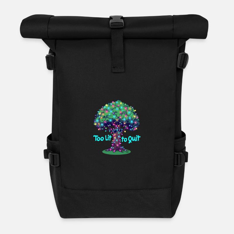 Too Lit to Quit Light Tree - Roll Top Backpack - black