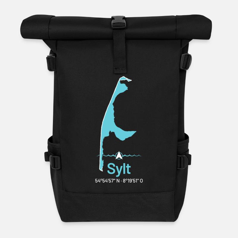 Sylt | Design-Landkarte - Rolltop Rucksack - Schwarz