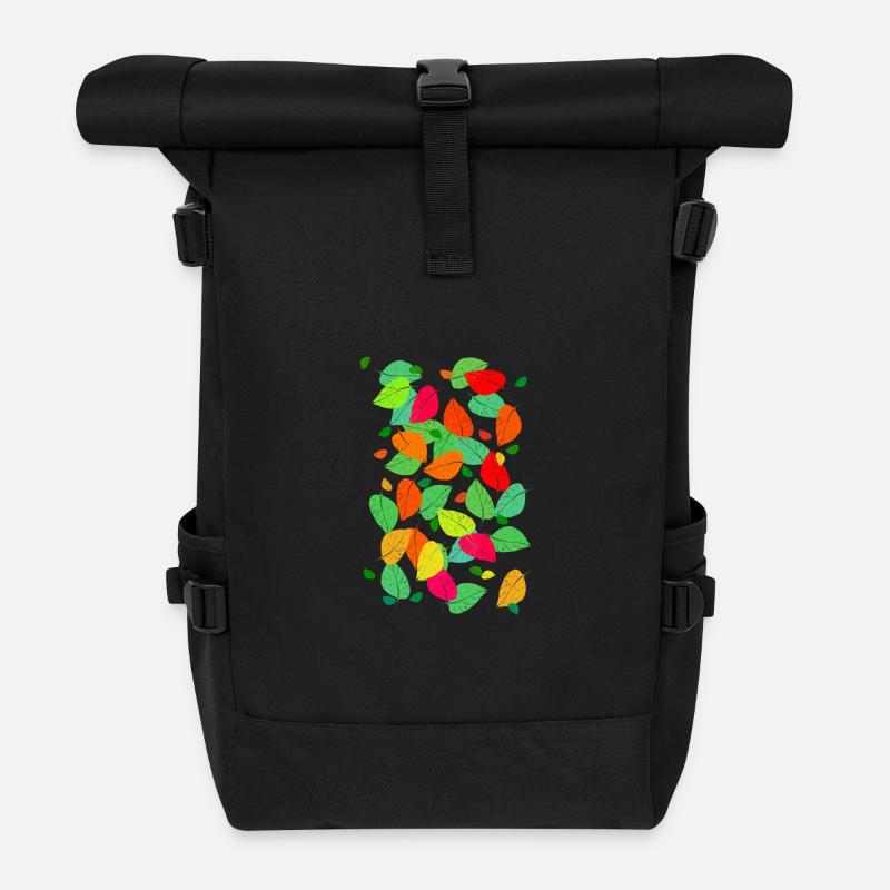 Kaleidoscope Autumn Leaves - Roll Top Backpack - black