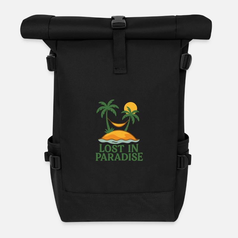 Lost in Paradise – Tropen & Strand - Rolltop Rucksack - Schwarz