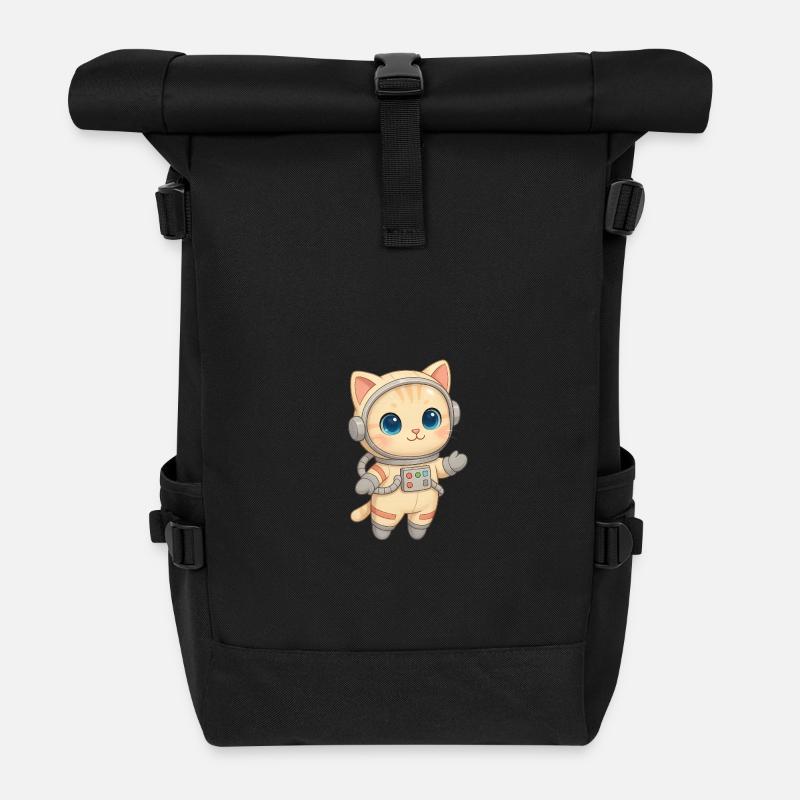 Weltraum-Abenteurer-Katze - Rolltop Rucksack - Schwarz