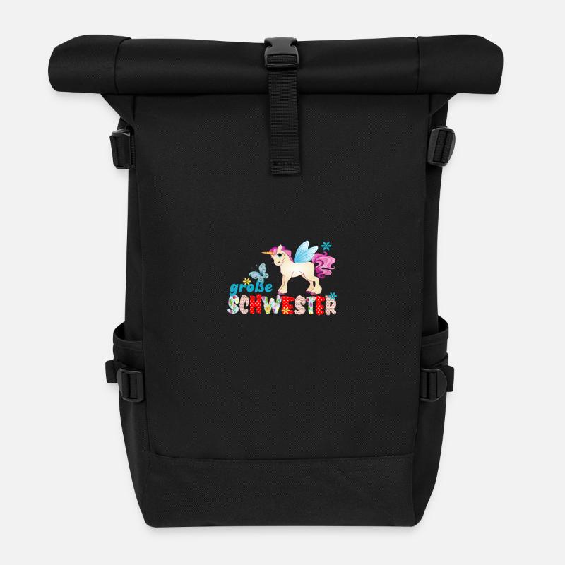 große Schwester Einhorn - Rolltop Rucksack - Schwarz