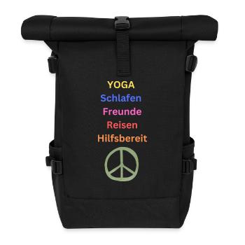 YOGA Schlafen Freunde Genuss Hilfsbereit Reisen - Rolltop Rucksack - Schwarz - Vorne