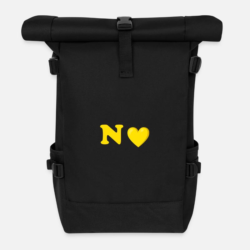 Gelbes Herz-Buchstaben-Design - Rolltop Rucksack - Schwarz