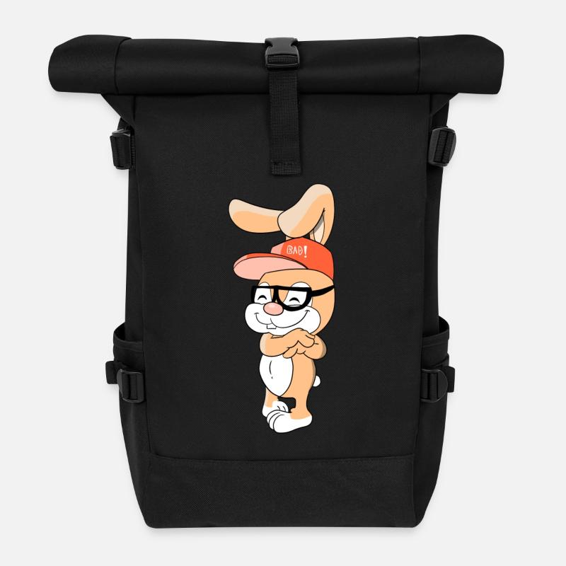 Lapin cool avec capuchon et lunettes - Sac à dos roll top - noir