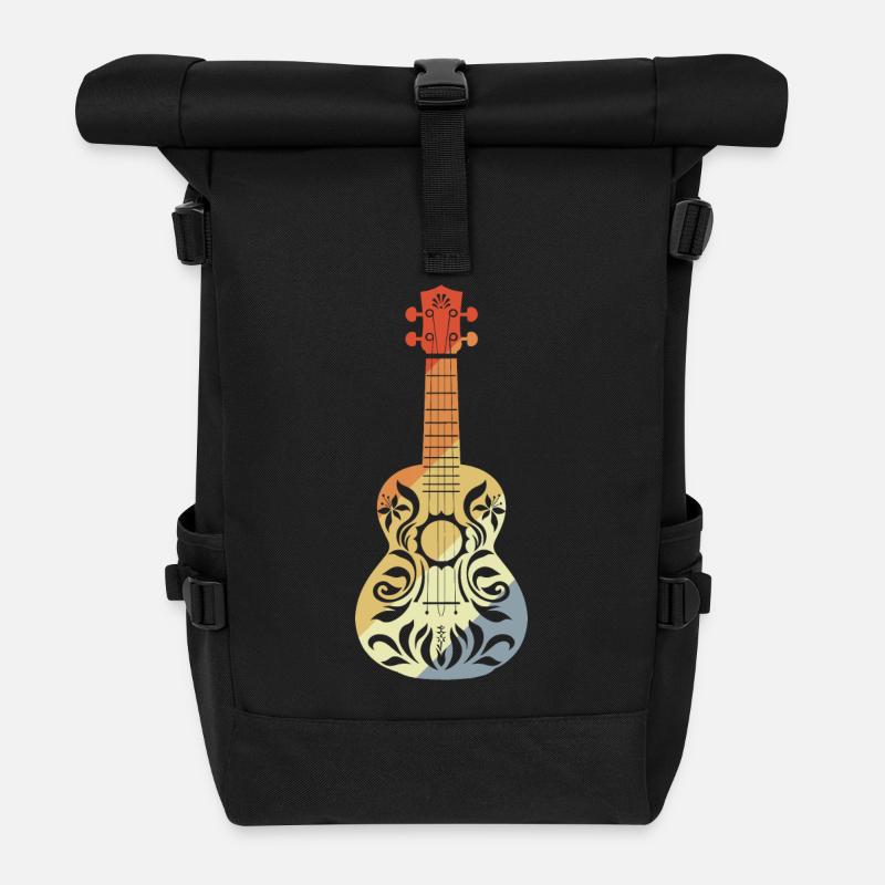 Ukulele Grafik Retro - Rolltop Rucksack - Schwarz
