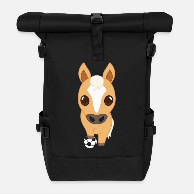 Fußball-Pferd Cartoon - Rolltop Rucksack - Schwarz