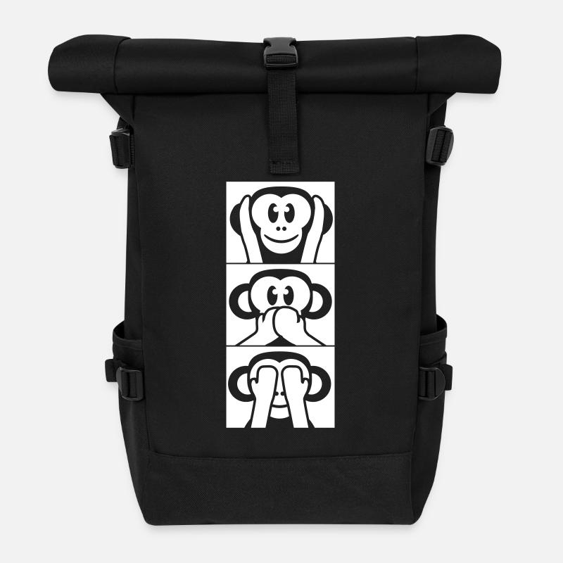 3 Weise Affen Nichts Hören Sagen Sehen Äffchen Fun - Rolltop Rucksack - Schwarz