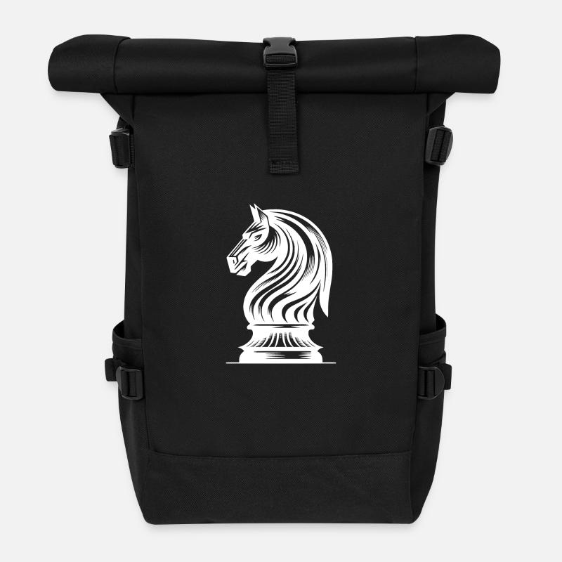 Schach Pferd Skizze Springer Figur Zeichnung - Rolltop Rucksack - Schwarz