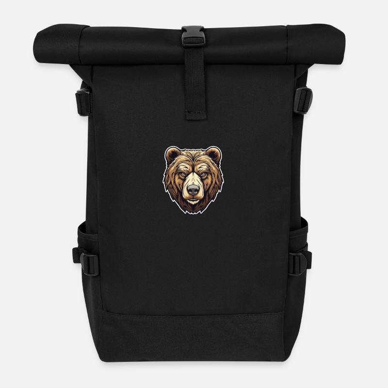 Visage d’ours brun - charme de la nature - Sac à dos roll top - noir