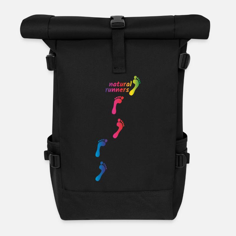 Regenbogen Footprints - barfuß durchs Leben gehen - Rolltop Rucksack - Schwarz