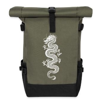 Dragon Blanc sur Fond Noir - Sac à dos roll top - olive/noir - Devant