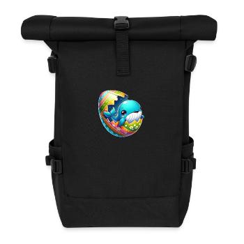 Colorful Whale Hatching from Easter Egg Cartoon - Roll Top Backpack - black - Front