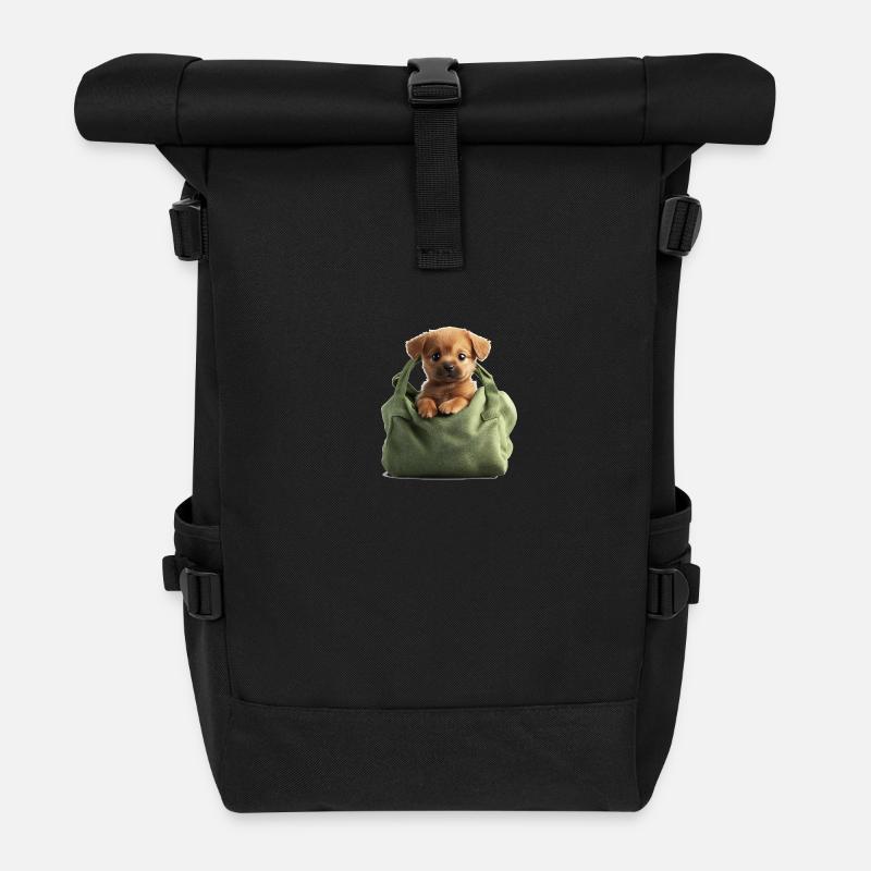 Little Guardian – Charm in a Green Bag - Roll Top Backpack - black