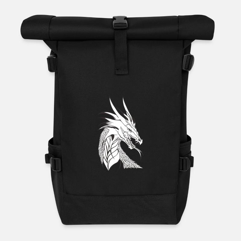 Drachen Motiv - Rolltop Rucksack - Schwarz